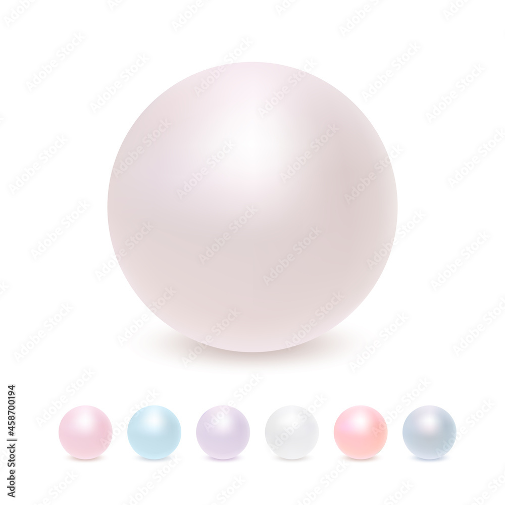 Pearl Set isolated on White Background. Spherical Beautiful 3D Orb with Transparent Glares and Highlights. Jewel Gems. Pearl Set isolated on White Background. Spherical Beautiful 3D Orb with Transparent Glares and Highlights. Jewel Gems.