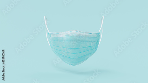 Medical or Surgical mask Green-Blue color. Concept of preventing germ and viruses. 3D Render.