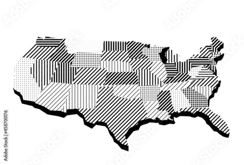 Mappa degli Stati Uniti a strisce e a quadri in bianco e nero