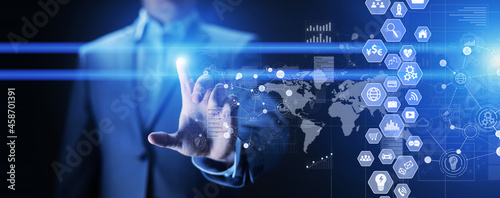 Wallpaper Mural Business intelligence, Data analysis dashboard with icons charts and diagram on virtual screen. Torontodigital.ca