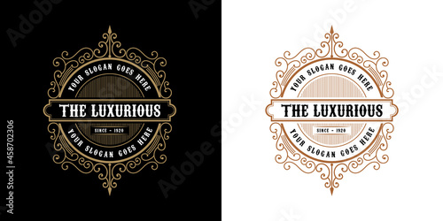 Vintage ornamental vector with floral ornament Suitable for whiskey, liquor, beer, brewery, wine, barber shop, coffee shop, tattoo studio, salon, boutique, hotel, shop signage engraving illustration
