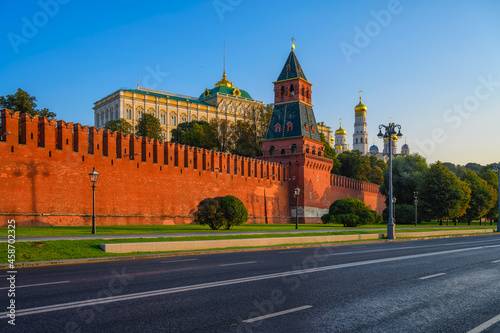 Moscow Kremlin, Kremlin Embankment in Moscow, Russia. Architecture and landmark of Moscow