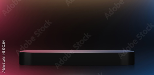 Black long podium background stand or blank stage platform or minimal pastel modern showcase pedestal on presentation product exhibition display cosmetic backdrop with studio template. 3D rendering.