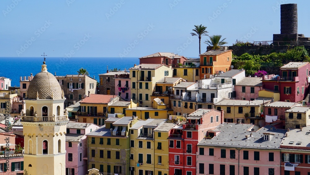 view of the town and sea in italy cinque terre
