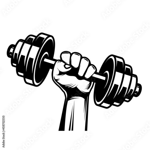 Illustration of human hand with barbell. Vector illustration