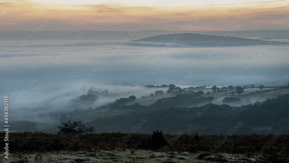 Cloud inversion in the Lyhner Valley Bodmin Moor Cornwall