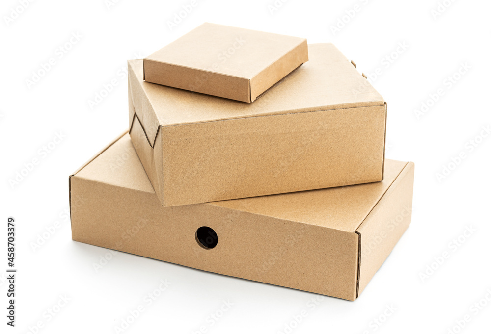 Group of stacked cardboard box isolated on white background