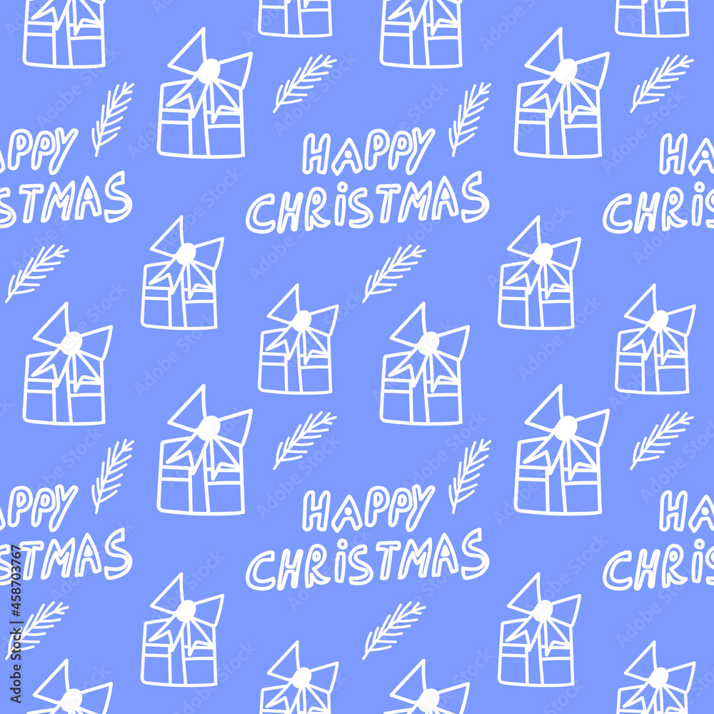 Vector Christmas Seamless Pattern with white line on Cosmic Iric background doodle style.Holiday,Winter print  hand drawn.Designs for wrapping paper,fabric,scrapbook paper,textiles,packaging,wallpaper