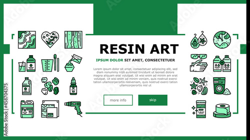 Resin Art Creation Landing Web Page Header Banner Template Vector. Chemical Liquid And Powder, Scotch Tape And Container, Gloves And Protective Facial Mask For Resin Art Illustration