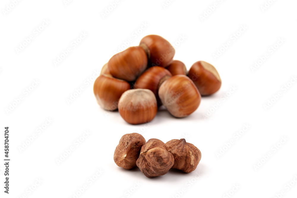 Group of hazelnuts, isolated on white background Group of hazelnuts, isolated on white background