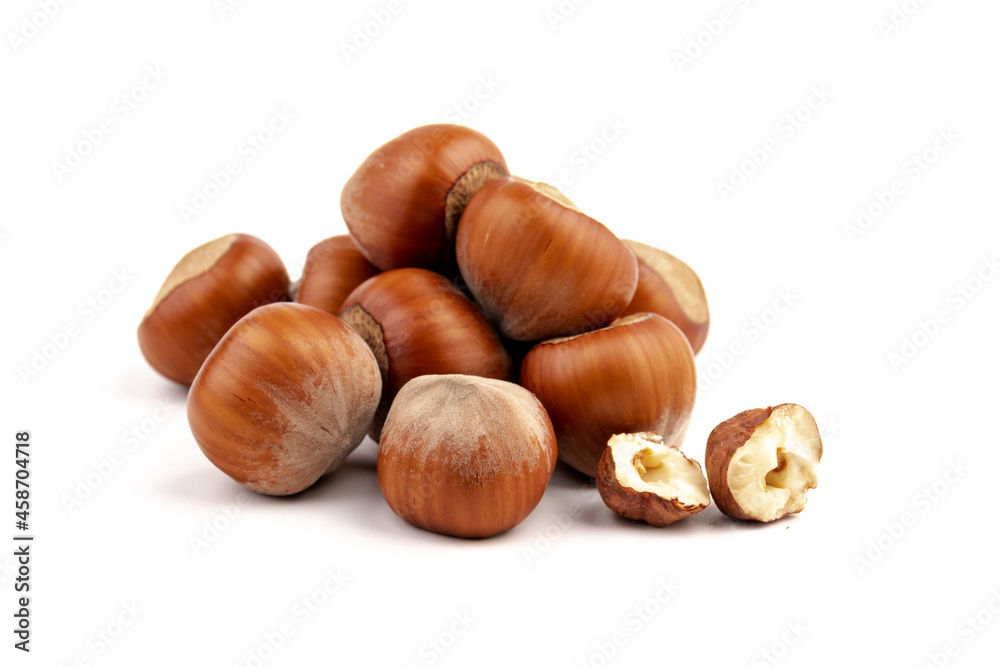 Group of hazelnuts, isolated on white background Group of hazelnuts, isolated on white background