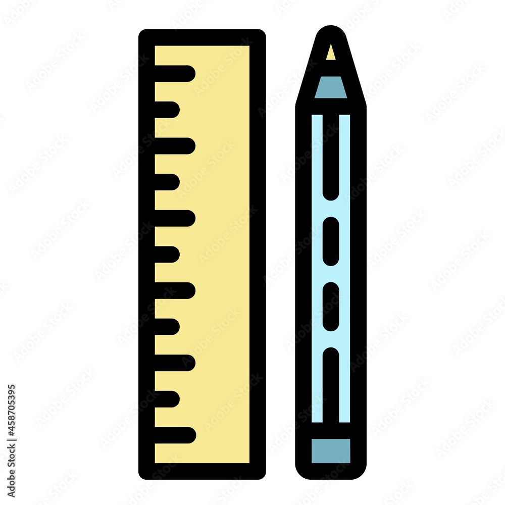 Ruler and pencil icon. Outline ruler and pencil vector icon color flat isolated