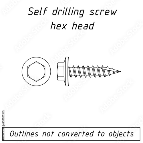 self drilling screw hex head outline blueprint