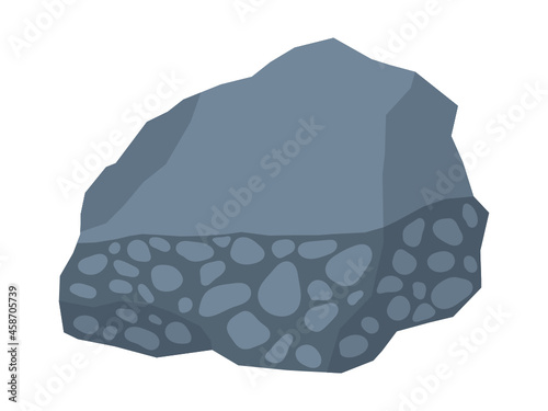 Grey rock specimen. Sandstone contacted with conglomerate. Bedded stone.