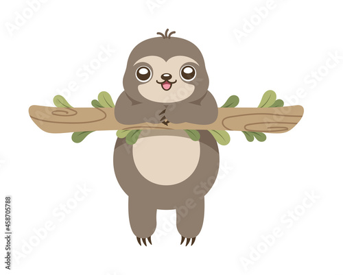 Cute sloth hanging on a branch clipart vector illustration