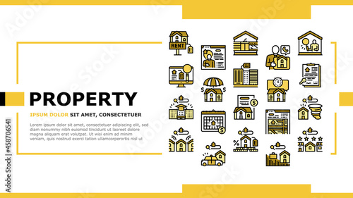 Property Rental Agency Landing Web Page Header Banner Template Vector. Signing Contract And Payment Of Taxes, Insurance And Inspection Property Rental Agent Service Illustration
