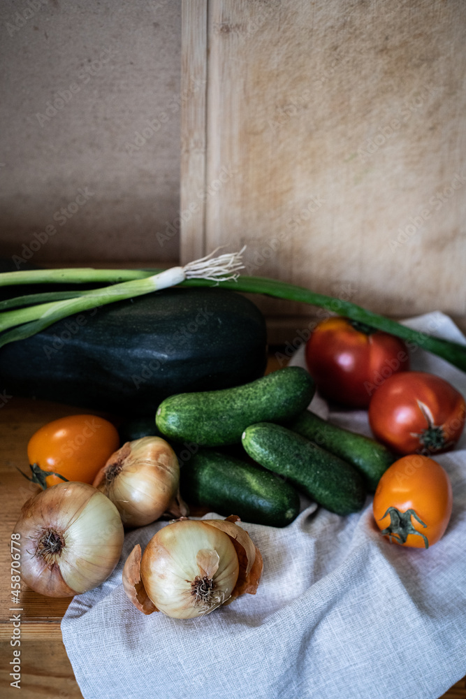 Fresh vegetables on wooden table