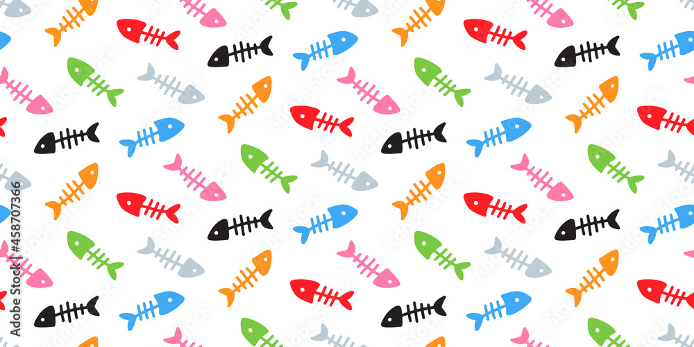 Skeletons of fishes, colourful Fish bones seamless pattern Skeletons of fishes, colourful Fish bones seamless pattern