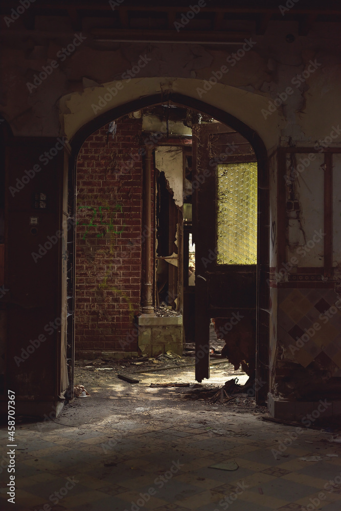 Interior of an old dilapidated building.