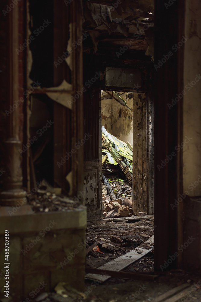 Fototapeta premium Interior of an old dilapidated building.