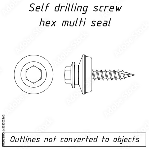 self drilling screw hex milti seal fastener outline blueprint photo