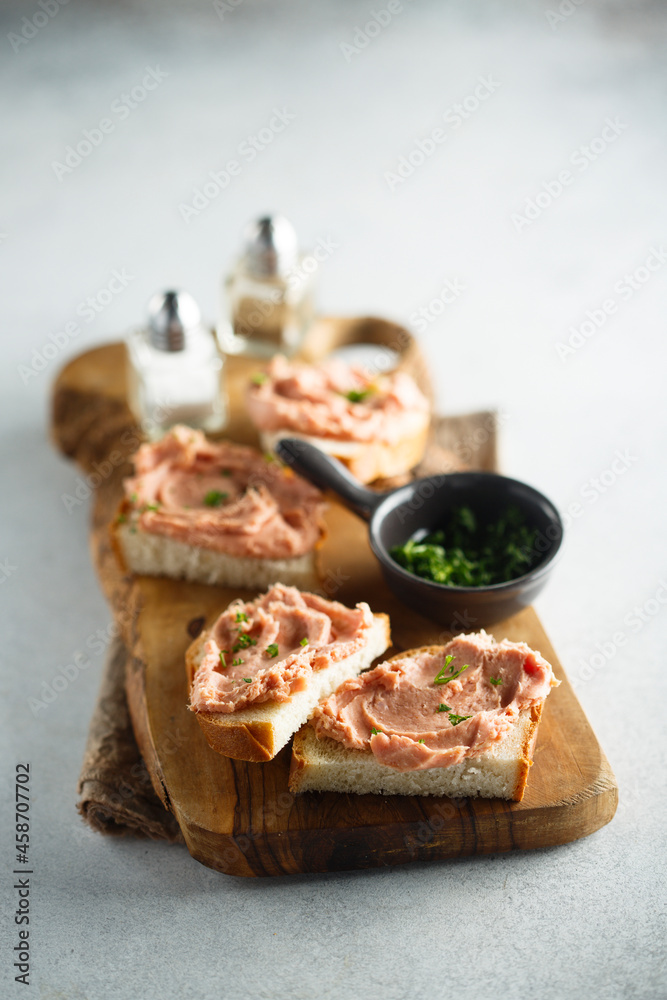 Homemade pate or teewurst with white bread
