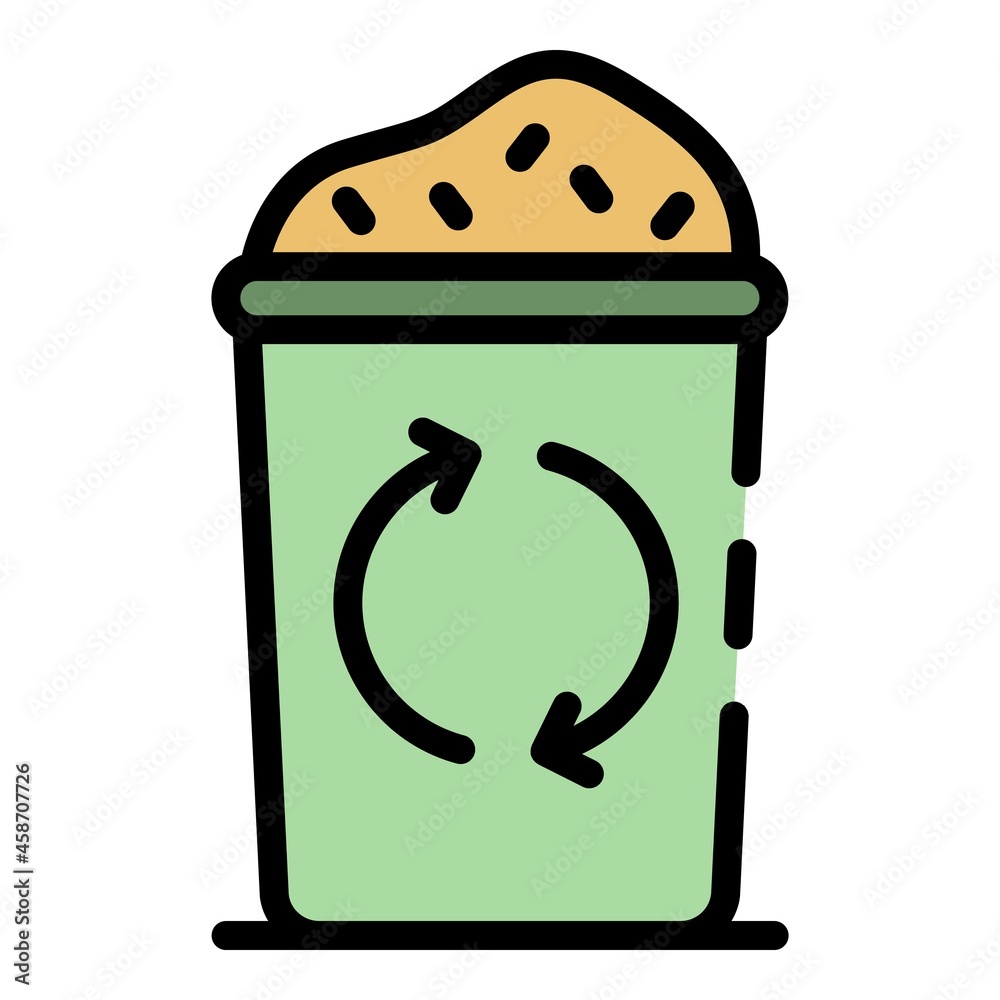 Full trash can icon. Outline full trash can vector icon color flat isolated