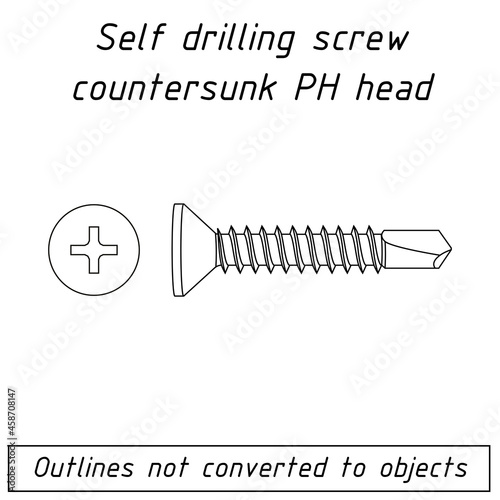 self drilling screw countrsunk PH head fastener outline