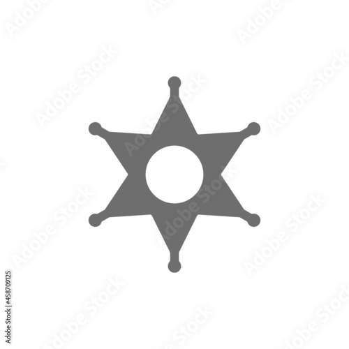 Sheriff badge, police star grey icon. Isolated on white background