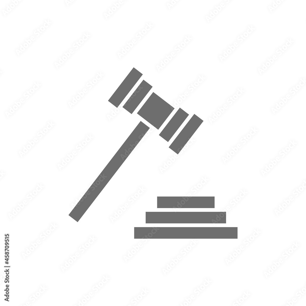 Judge or auction hammer, court gavel grey icon. Judge or auction hammer, court gavel grey icon.