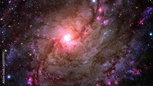 Space journey travel through start field into Spiral galaxy M83  Southern Pinwheel Galaxy in the constellation Hydra. Nebula and Space flight into Galaxies in Deep Space.Elements of this image are fur photo