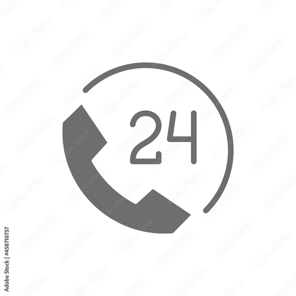 Round clock hotline, 24 hours service, help time grey icon. Round clock hotline, 24 hours service, help time grey icon.