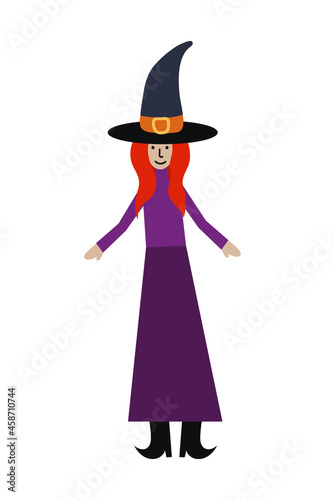 Halloween wector illustration. Witch standing cartoon illustration.