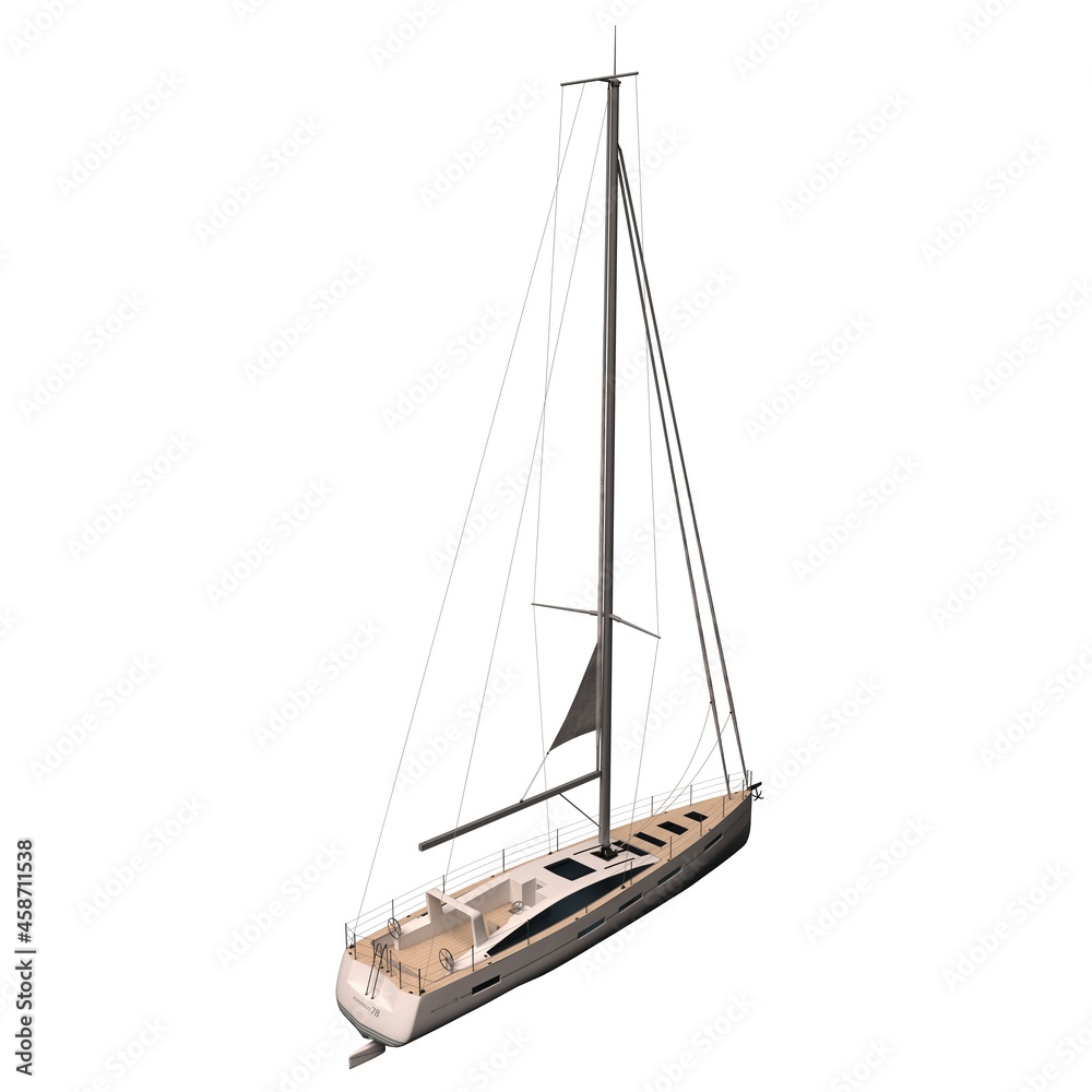 Sailing yacht isolated on white background 3d illustration