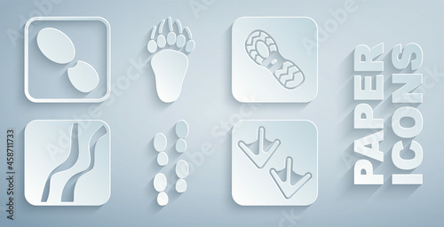 Set Human footprints shoes, Snake paw, Goose, Bear and icon. Vector