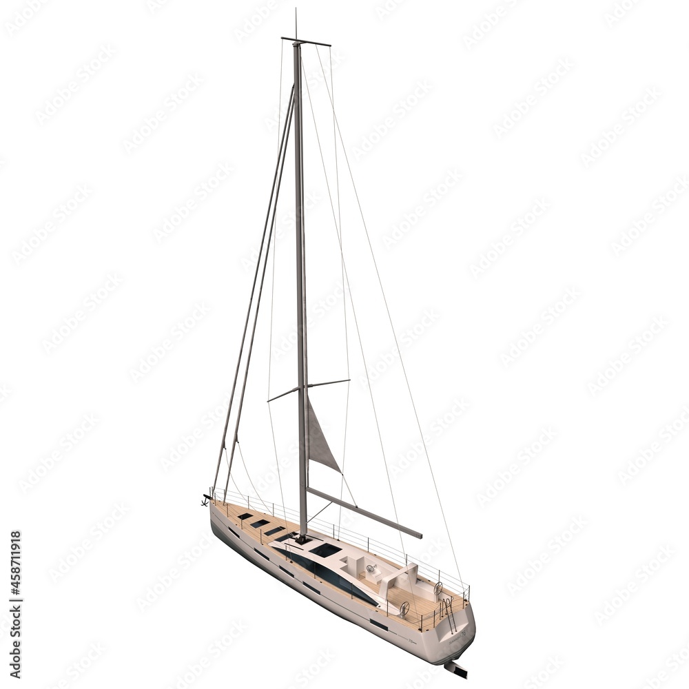 Sailing yacht isolated on white background 3d illustration