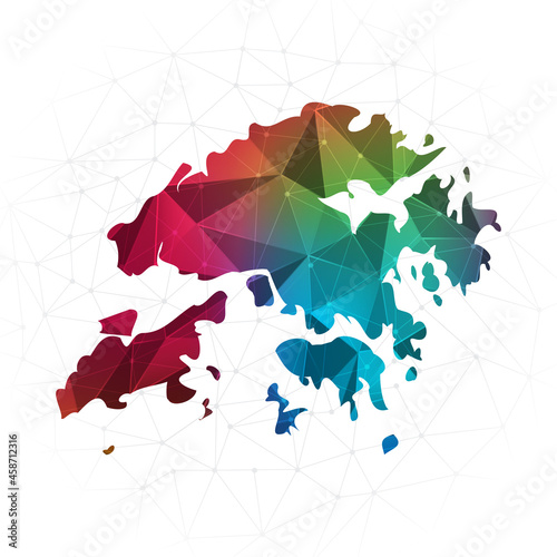 Hong Kong Map - Abstract polygon vector illustration low poly colorful style gradient graphic on white background