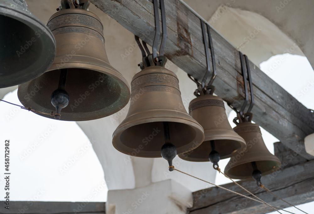 large Church bells. row of bells on the church bell tower