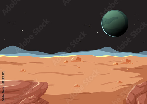 Outer space surface landscape with planet