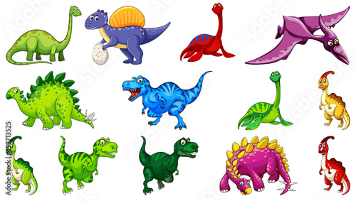 Different dinosaurs cartoon character and fantasy dragons isolated