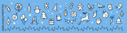 Christmas icons. new year illustration set.