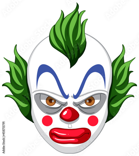 Creepy clown face on white background