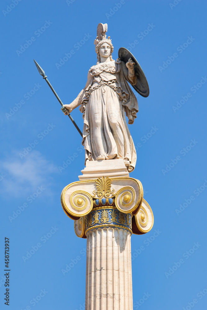 Athena or Athene, often given the surname Pallas, is an ancient Greek goddess associated with wisdom, a statue in the center of Athens Athena or Athene, often given the surname Pallas, is an ancient Greek goddess associated with wisdom, a statue in the center of Athens
