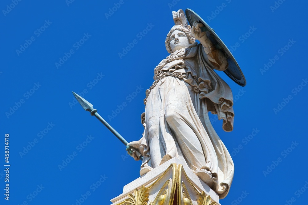 Athena or Athene, often given the surname Pallas, is an ancient Greek goddess associated with wisdom, a statue in the center of Athens