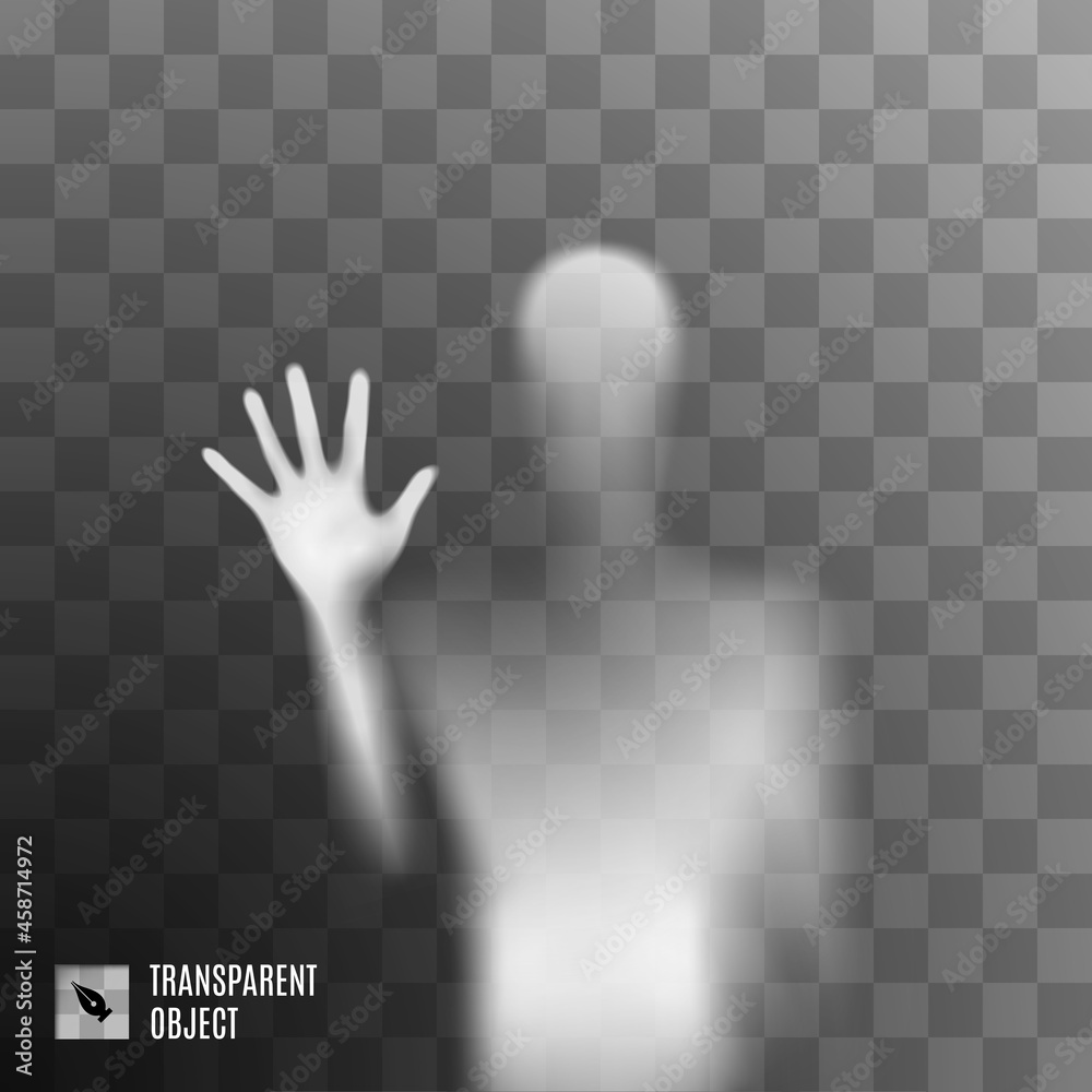 Shadow Blur of Horror Man Behind the Matte Glass. Blurry Hand, Body Figure  Abstraction, and One Palms. The Reflection of the Silhouette Through the  Light. Illustration on Transparent Background Stock Vector