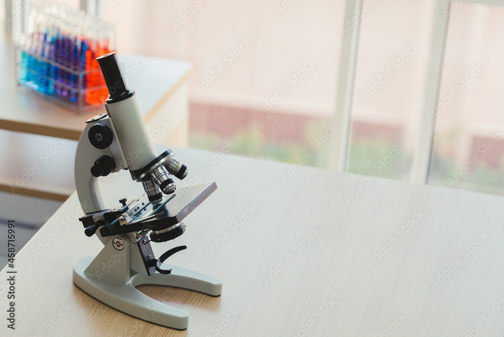 Modern Chemical Research Laboratory with Microscope and Test Tubes. Modern Chemical Research Laboratory with Microscope and Test Tubes.