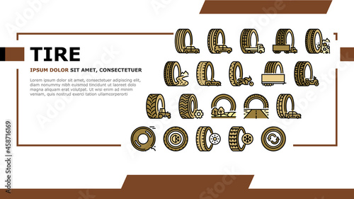 Used Tire Sale Shop Business Landing Web Page Header Banner Template Vector. Winter And Summer Seasonal Used Tire For Truck And Car, Farm Tractor And Motorcycle Illustration