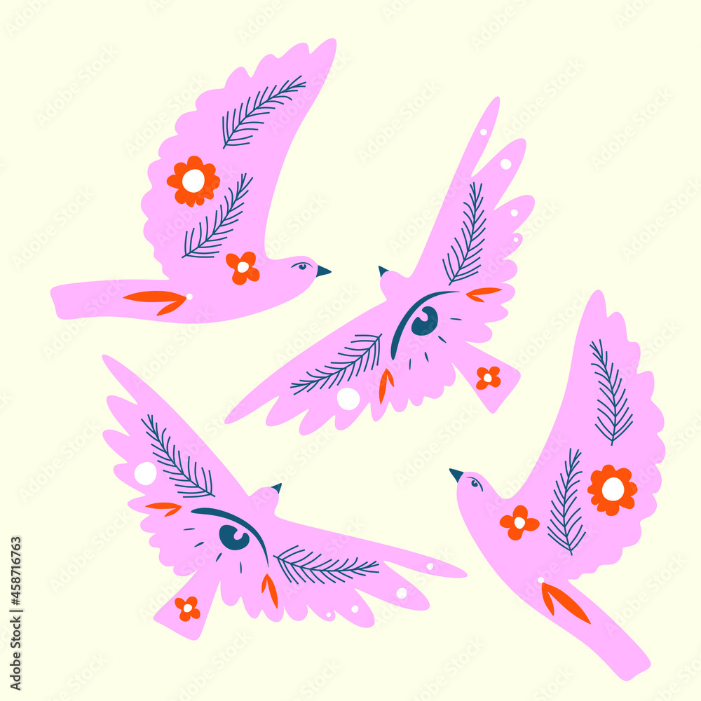 Bird Modern folk tribal boho patterned animal in Scandinavian style. Floral Slovak ornament, inspired by northern mythology and fairy tales. Swedish folklore drawing, Nordic bird. Woodland Bird Modern folk tribal boho patterned animal in Scandinavian style. Floral Slovak ornament, inspired by northern mythology and fairy tales. Swedish folklore drawing, Nordic bird. Woodland