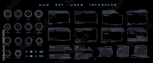 Big set collection of frames, dialog boxes, scopes and navigation elements for the game interface. Set futuristic HUD frames and headers, UI UX for HUD user interface or video game elements