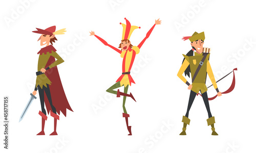 Medieval Nobleman and Archer with Bow and Arrow Vector Set